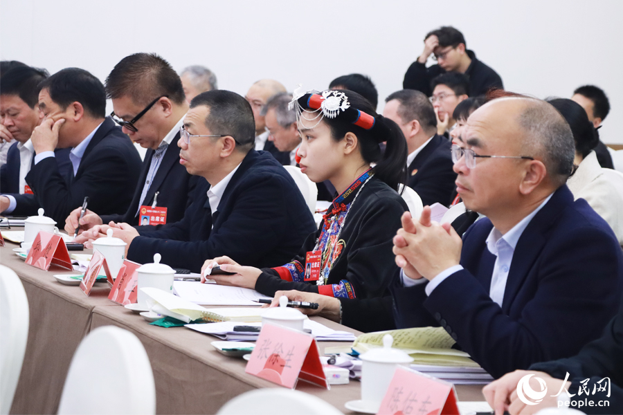 寧德代表團(tuán)代表認(rèn)真聽取建議。人民網(wǎng)記者 劉卿攝