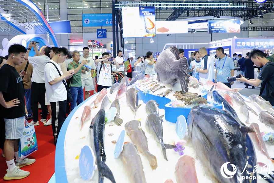 超30個國家和地區(qū)的500多家企業(yè)以自家特色水產(chǎn)品參展。人民網(wǎng) 李唯一攝