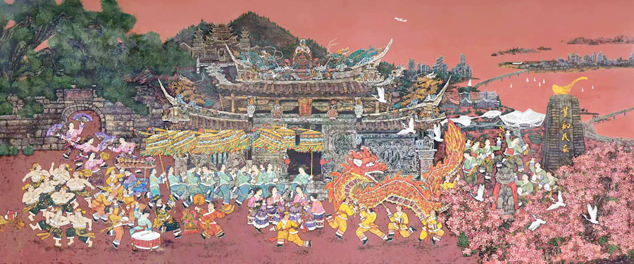 翔安農(nóng)民漆畫作品《古韻新輝同民安》。林林?jǐn)z