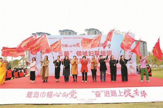 主辦方為“三新”領(lǐng)域婦聯(lián)授巾幗志愿服務(wù)隊隊旗。李毓琳攝